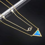 Opal Necklace, Triangle Jewelry Silver Dainty Geometric Pendant Gold Double Layered Necklace Triangle Necklace Christmas Jewelry for Women(Blue)