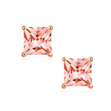 1CT Pink CZ Princess Cut Stud Earrings Simulated Morganite Cubic Zirconia Rose Gold Plated Sterling Silver Screw Back