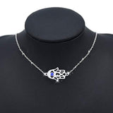 S925 Sterling Silver Choker Sideways Necklace Hamsa Hand Pendant Necklace