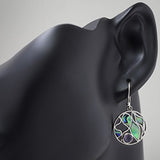 925 Sterling Silver Amethyst Gemstone Abalone Shell Leaves Design Round Dangle Hook Earrings