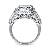 Rhodium Plated Sterling Silver Radiant Cut Cubic Zirconia CZ Statement Halo Engagement Ring