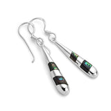 925 Sterling Silver Inlay Green Abalone Shell Elegant Long Teardrop Dangle Hook Earrings