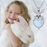 Bunny Necklace Opal Love Heart Pendant 925 Sterling Silver Rabbit Necklace Jewelry Necklaces for Women