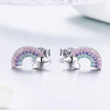 S925 Sterling Silver Rainbow Stud Earrings for Girls Women