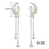 Elegant 925 Sterling Silver Long Tassel Dangle Drop Stud Earrings Moon Stars earring Jewelry Gift