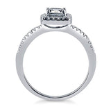 Rhodium Plated Sterling Silver Cushion Cut Cubic Zirconia CZ Halo Promise Engagement Ring