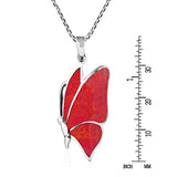 Flying Monarch Butterfly Reconstructed Red Coral 925 Sterling Silver Pendant Necklace