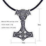 925 Sterling Silver Mjolnir Thor's Hammer Pendant Necklace Norse Viking Jewelry