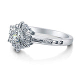 Rhodium Plated Sterling Silver Round Cubic Zirconia CZ Snowflake Halo Promise Ring