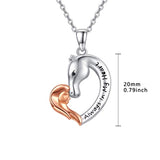 Horse Necklace 925 Sterling Silver Cute Horse and Rose Gold Plated Girl Love Heart Necklace Engraved Always in My Heart Pendant Horse Jewelry Gift Women/Girls/Teenager