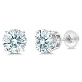 14K Gold Stud Earrings with White Zirconia For Women