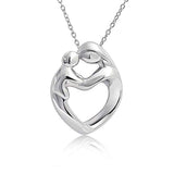 Mother Loving Son Or Daughter Heart Shape Pendant Necklace For Women Polished 925 Sterling Silver