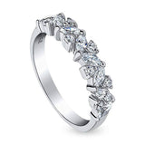 Rhodium Plated Sterling Silver Cubic Zirconia CZ Cluster Flower Anniversary Wedding Band