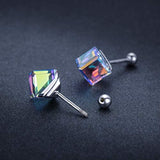 925 Sterling Silver Crystal Stud Earrings for Women Crystals Cube Hypoallergenic Earrings for Her