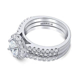 Rhodium Plated Sterling Silver Round Cubic Zirconia CZ Halo Engagement Wedding Insert Ring Set