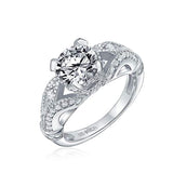 3CT Antique Style Round Brilliant Solitaire 925 Sterling Silver Micropave Filigree AAA CZ Engagement Ring For Women