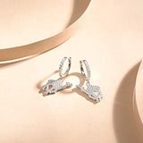 White Gold Plated 925 Sterling Silver CZ Cubic Zirconia Camel Dangle Drop Small Hoop Earrings For Women Girls