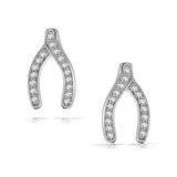 CZ Good Luck Charm Wishbone Cubic Zirconia Pave Stud Earrings For Women Teen Graduation Gift 925 Sterling Silver