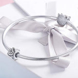 925 Sterling Silver Rose Flower Dazzling CZ Bead Charm For Women Snake Bracelet Charm