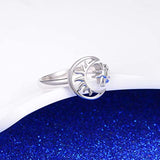 Sterling Silver Moon Sun Ring for Women Girls Crescent Moon&Star Adjustable Wrap Open Ring