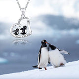 Cute Black Penguin Jewelry 925 Sterling Silver Love Heart Pendant Necklace for Mother Daughter - Always in My Heart