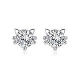 Silver  Animal Cat Cute Cubic Zircon Stud Earrings 