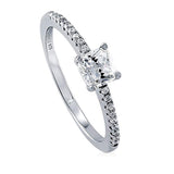 Rhodium Plated Sterling Silver Cushion Cut Cubic Zirconia CZ Solitaire Promise Engagement Ring