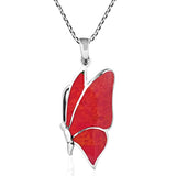 Silver Butterfly Reconstructed Red Coral  Neckalce Pendants