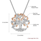 Family Tree of Life Pendant Necklace for Women White Gold Plated Necklace Jewelry with Brilliant Leaves Birthday Gift for Her