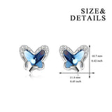 925 Sterling Silver Butterfly Stud Earrings with Blue Crystals Gift for Women Girls