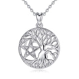 Silver CZ tree of life-star Necklace