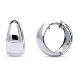 Rhodium Plated Sterling Silver Dome Small Fashion Hoop Huggie Earrings