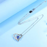 S925 Sterling Silver CZ Heart&Moon  Necklace Sapphire Necklace Pendants for Her