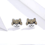 S925 Sterling Silver  Animal Cat Cute Cubic Zircon Stud Earrings -Christmas Teen Girl Gifts