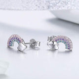 S925 Sterling Silver Rainbow Stud Earrings for Girls Women