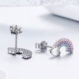 S925 Sterling Silver Rainbow Stud Earrings for Girls Women