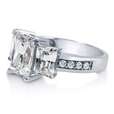 Rhodium Plated Sterling Silver Radiant Cut Cubic Zirconia CZ Statement 3-Stone Anniversary Engagement Ring