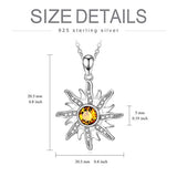 Sterling Silver Sunflower Sunburst Pendant Necklace with Citrine Swarovski Crystal, November Birthstone Jewelry, Christmas Gift for Women Girls