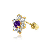 Tiny Cubic Zirconia Flower Shaped Safety Screwback CZ Stud Helix Cartilage Earring Real 14K Solid Gold