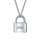 Functional Lock Pendant Charm Polished 925 Sterling Silver Engravable Necklace For Women