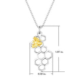 925 Sterling Silver Honeycomb and Golden Honey Bee Pendant Necklace