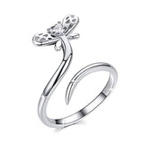 Silver Dragonfly Adjustable Ring Animal Ring