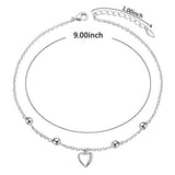 S925 Sterling Silver Heart Anklet for Women Girl Boho Beach Adjustable Foot Anklet Jewelry Birthday Gift