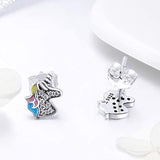 S925 Sterling Silver Cubic Zircon Cute Kid Unicorn Stud Earrings For Women