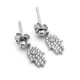 925 Sterling Silver CZ Hamsa Hand of Fatima Good Luck Symbol Dangle Drop Earrings 15 mm