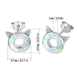 Sterling Silver cubic zirconia Cat Opal Stud Earrings For Women