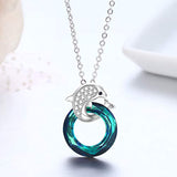 Dolphin Necklace 925 Sterling Silver Dolphin Jewelry Blue Crystals Circle Pendant Necklace for Women(Dolphin Necklace)