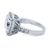 Rhodium Plated Sterling Silver Cushion Cut Cubic Zirconia CZ Statement Halo Engagement Ring