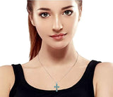Southwestern Style Stabilized Turquoise Rope Bezel Set Cross Pendant Necklace For Women 925 Sterling Silver