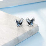 925 Sterling Silver Butterfly Stud Earrings with Blue Crystals Gift for Women Girls